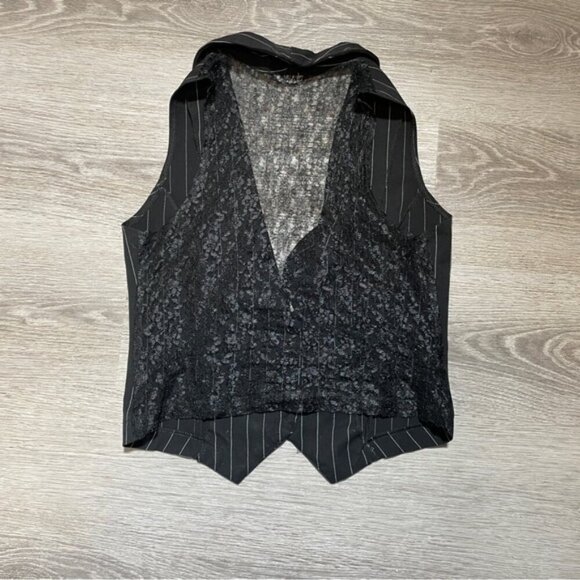 Seductions Black White Lace Back Vest Large Fitted Crop - Picture 4 of 7